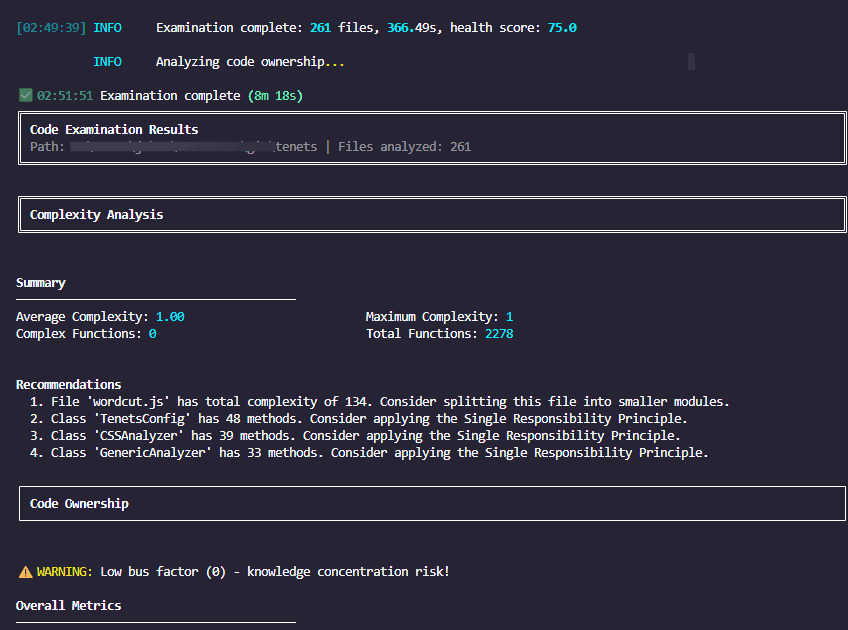 Comprehensive code analysis with actionable metrics