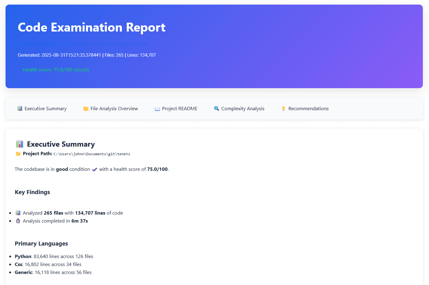 Code quality dashboard